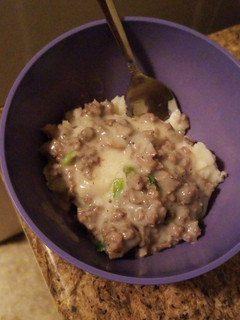 A picture of Hamburger Gravy & Mashed Potatoes.