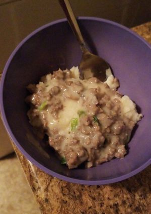 A picture of Hamburger Gravy & Mashed Potatoes.