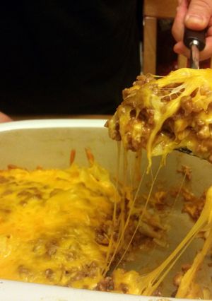 A picture of beefy cheese casserole.