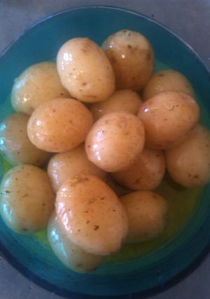 A picture of Heidi's buttery mint potatoes.