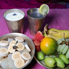 A picture of Falahari, fruits nibu shurbut milk (Mahashivratri).