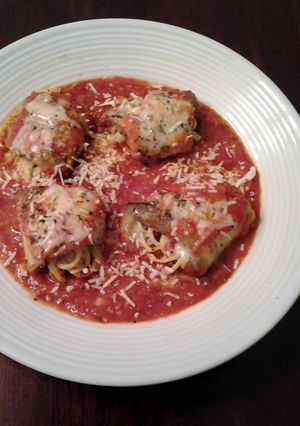 A picture of Eggplant Rolls Stuffed with Spaghetti.