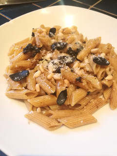 A picture of Creamy Black Garlic Pasta.