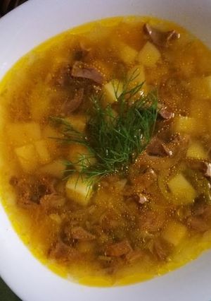 Фото Суп с куриными сердечками.