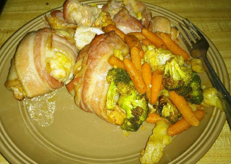 Steps to Make Quick Bacon Wrapped Stuffed Boneless Chicken Thighs