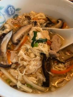 A picture of Chinese Cuisine- Sour & Spicy Soup.