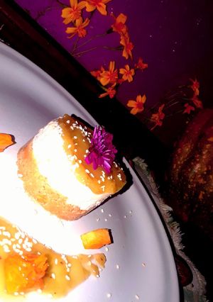 Una foto de Mousse de calabaza con coulis de manzana