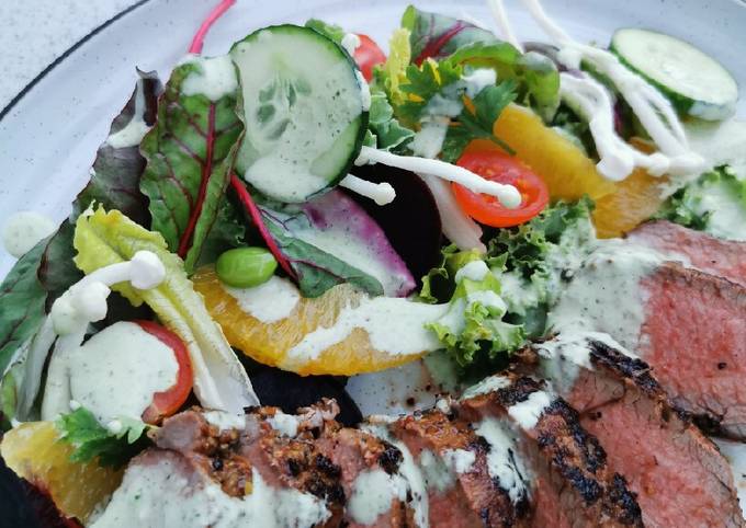 Recipe of Any-night-of-the-week Marinated Lamb saddle, citrus beet salad with Ranch dressing