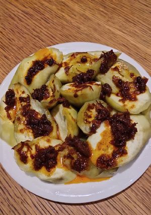 A picture of Steam Eggplant with Xo Sauce.