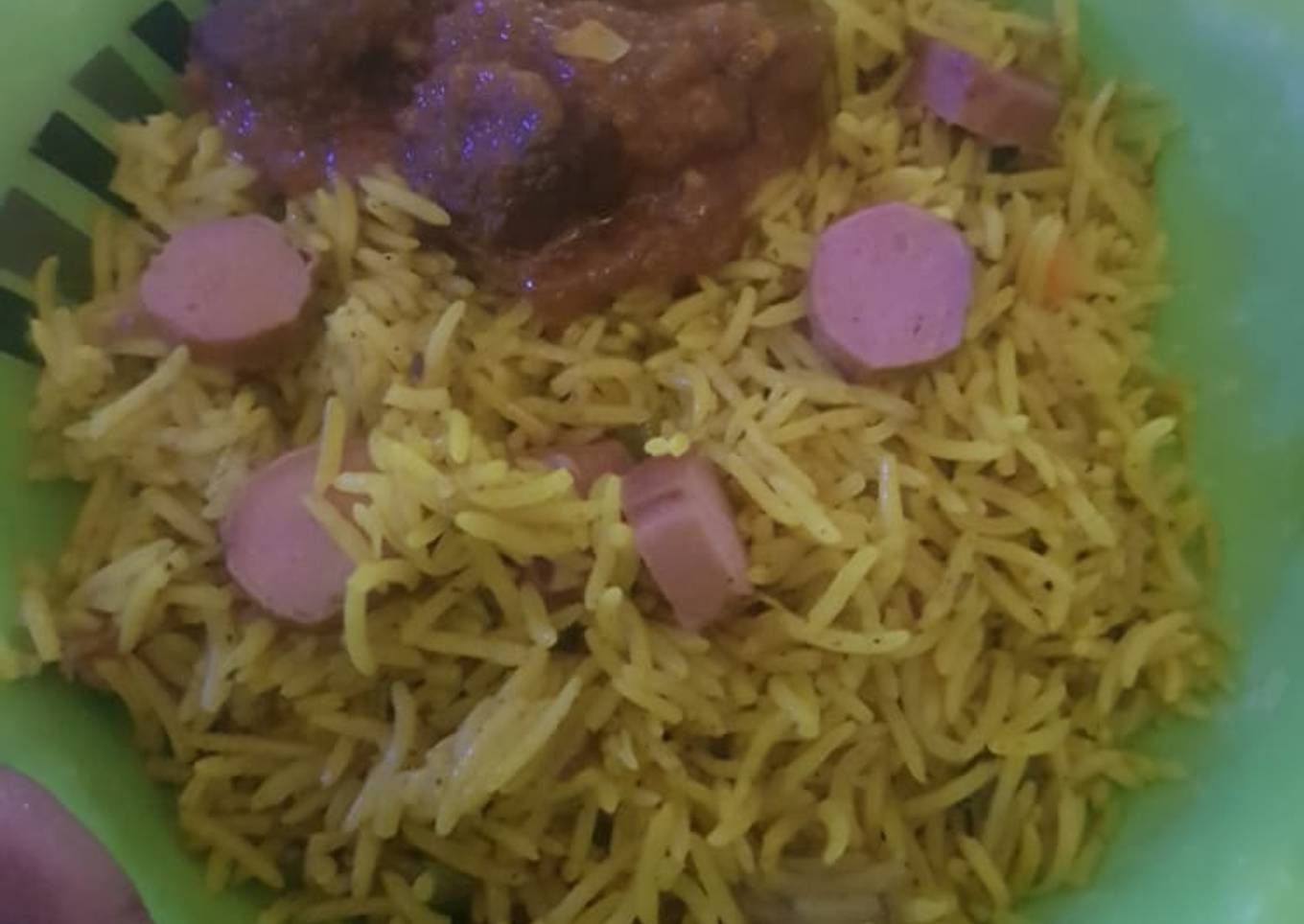 Basmati fried rice with sausages