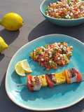 Ananas-Hähnchen-Spieße vom Grill mit Linsen-Reis-Salat