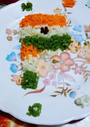 A picture of Healthy tricolor vegetable salad with Indian National Flag Tirang.