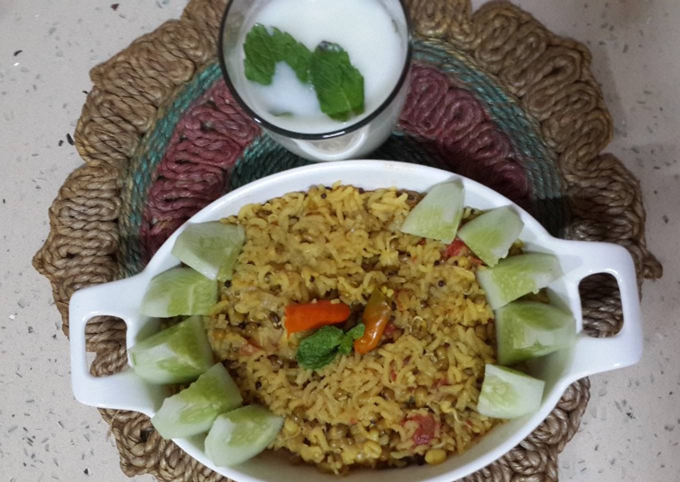 Mugachi Khichadi aani Masalyache Taak: Moong Daal/Sprouts Khichdi with spiced Buttermilk