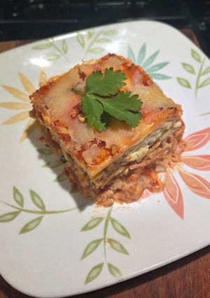 Una foto de Lasagna con Salmón