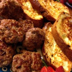 A picture of Sausages and Savory French Toast.
