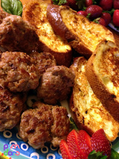 A picture of Sausages and Savory French Toast.