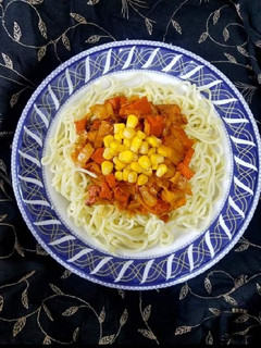 A picture of Corn & Vegetables spaghetti.