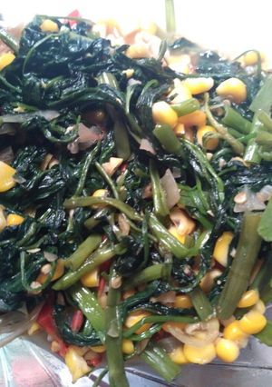 Foto resep Tumis kangkung + jagung simple
