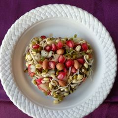 Sprouted Green Gram Salad/Hesarukalu Kosambari - Low calories and high on nutrients A picture of Sprouted Green Gram Salad/Hesarukalu Kosambari - Low calories and high on nutrients.