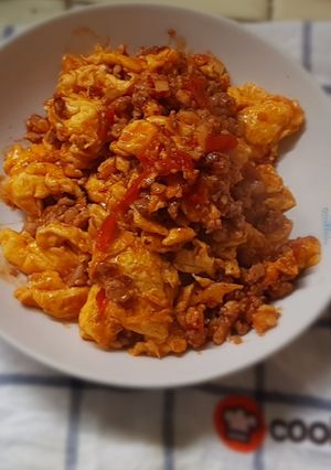 รูปของ ไข่นุ่มผัดมะเขือเทศหมูสับ
