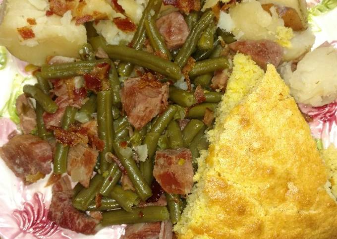 Ham and Beans with Potatoes and Cornbread