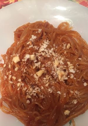 Una foto de Spaghetti de boniato con nueces