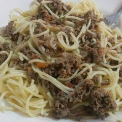 A picture of Spaghetti and minced meat.