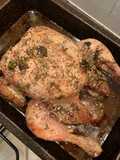 Middle Eastern roast chicken with salads and flatbreads