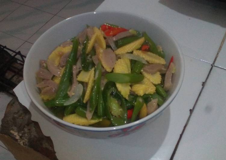 Tumis buncis jagung bakso