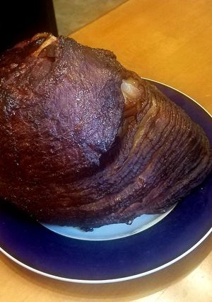 A picture of Double Smoked Spiral Ham W/Raspberry Mustard Dipping Sauce.