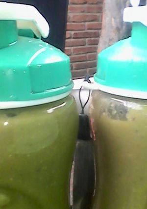 A picture of Malabar spinach and melon smoothie.