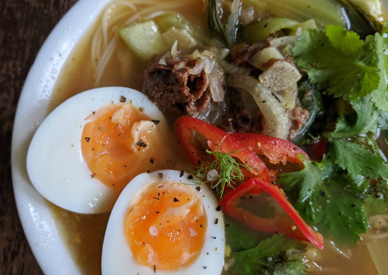 Beef bone broth with noodles