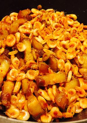 Hình của món Tép tươi rang thịt.