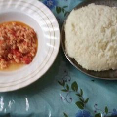 A picture of Ugali and eggs.