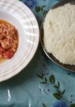 A picture of Ugali and eggs.