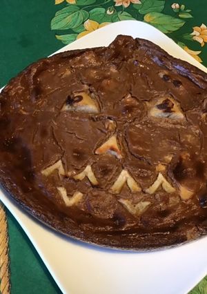 Une photo de Flan d'Halloween au chocolat, poires et menthe