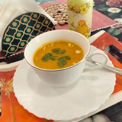 A picture of Creamy Carrot and Ginger soup.