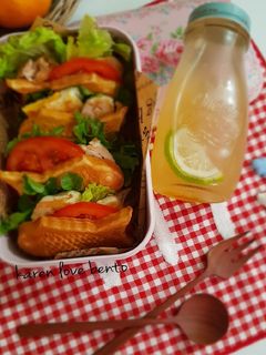 簡易鯛魚燒鬆餅三明治便當 的食譜成品照片