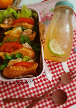 簡易鯛魚燒鬆餅三明治便當 的食譜成品照片