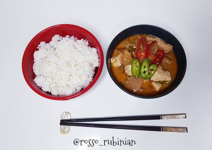 Passi a Fai  Veloce Zuppa di pasta di soia con pancetta (Samgyobssal duenjang zzghe)