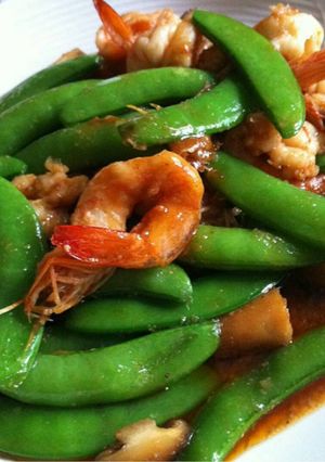 รูปของ ถั่วหวานผัดกุ้งน้ำมันหอย