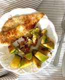 FILETE de PESCADA ASSADO com COUVE BRANCA e CHUCHU ASSADOS!!