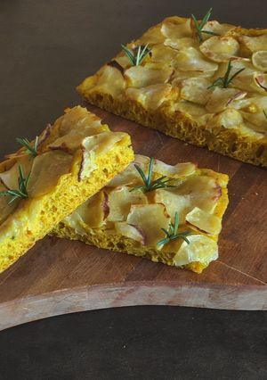 A picture of Milk, Turmeric, and Potato Focaccia with Herbes de Provence.