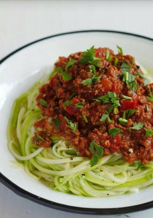 A picture of Zucchini Spaghetti with Ground Beef.