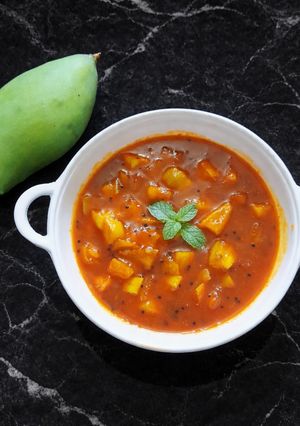 सिर्फ 10 मिनट में कच्चे आम की चटपटी सब्जी रेसिपी मुख्य फोटो