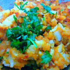 Spicy mashed Potato with out garlic onion and tomatoes A picture of Spicy mashed Potato with out garlic onion and tomatoes.