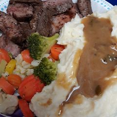 A picture of Beef, Mash, and Gravy.