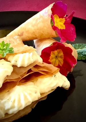 Una foto de Milhojas de brandada de bacalao