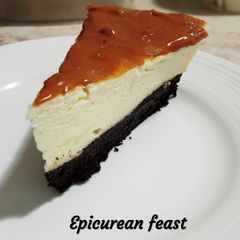 A picture of Triple layer baked cheese cake.