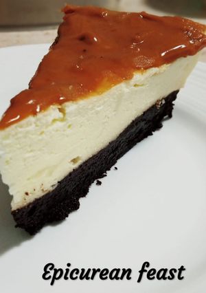 A picture of Triple layer baked cheese cake.